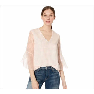 Calvin Klein Pink Gingham Bell Sleeve country cottage Coquette romantic blouse